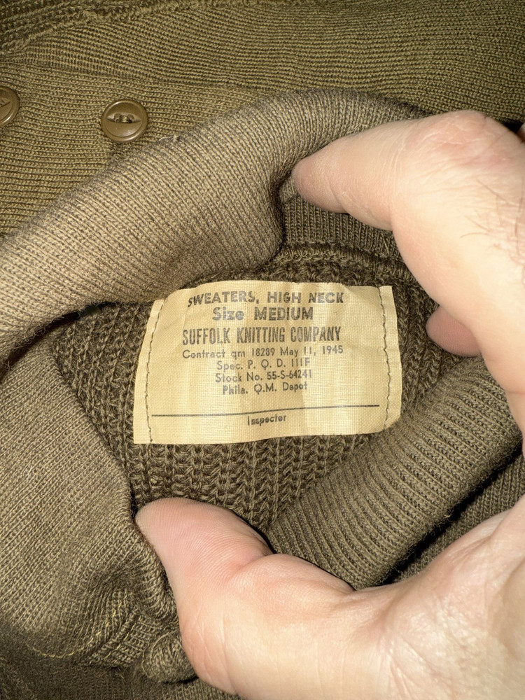 US WW2 100% wool Sweater High Neck MEDIUM 1944-1945