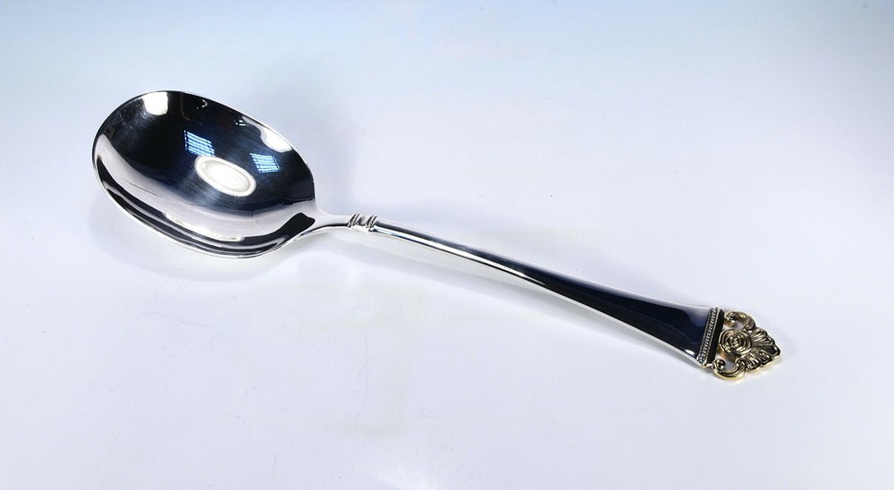 Robbe & Berking Rose Pattern Partially Gold Plated 150 Silver " Serving Spoon