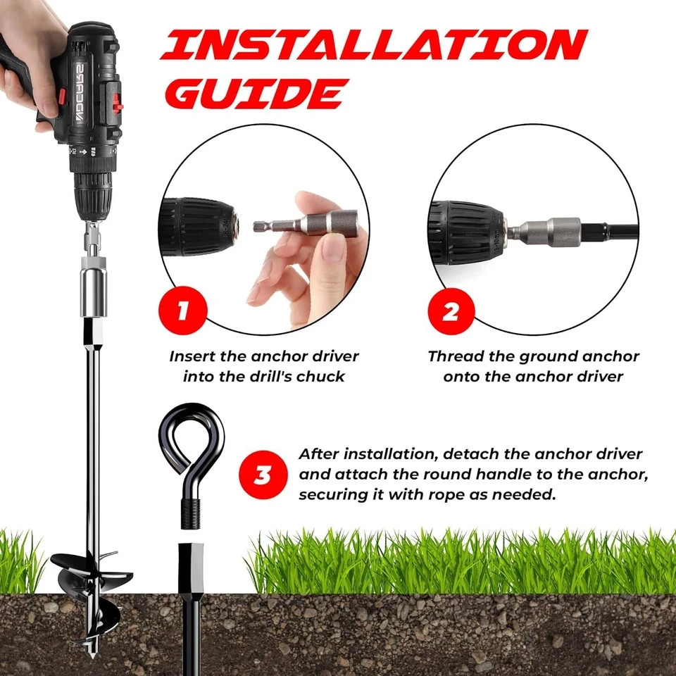15" Ground Anchors Screw-in - Heavy Duty for High Winds - Ground Stakes - Earth