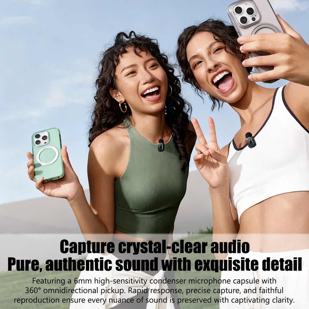 Wireless Microphone Mini Mic for iPhone/Android Phone, LED Display Lavalier Mic-