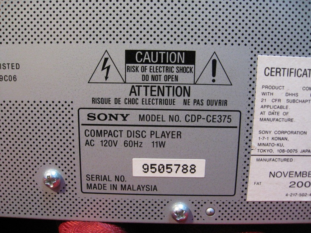 Sony CDP-CE375 5 Disc CD Player Changer Carousel - Working No Remote