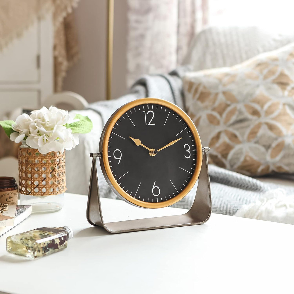 Modern Table Clock, Large Desk Clock with Simple Design, Metal Tabletop Clock Si
