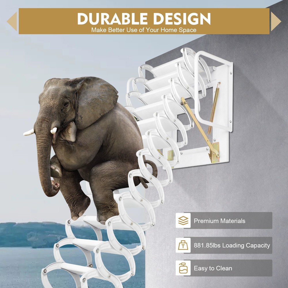 12 Step Wall Mounted Telescoping Loft Ladder Pull Down Folding Attic Stairs