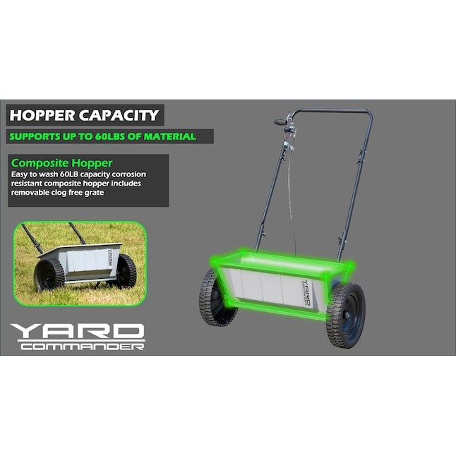 Yard Commander Drop Spreader 60-lb Capacity Compatible with Fertilizer, Seed