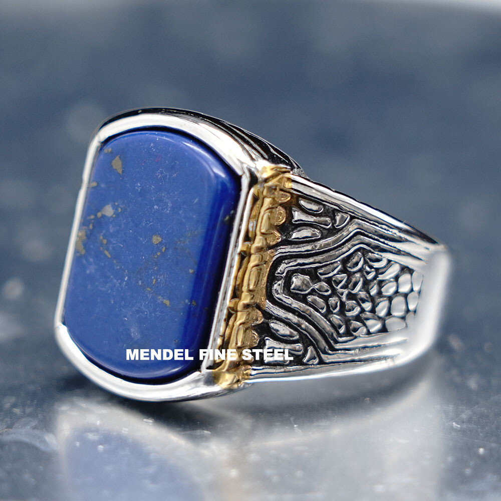 MENDEL Men Blue Lapis Lazuli Stone Ring For Men Stainless Steel Size 7 8 9 10-15