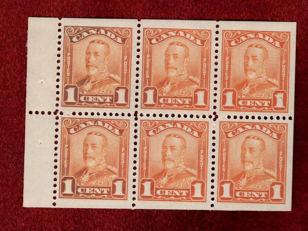 CANADA MNH KGV 1 CENT SCROLL ISSUE BOOKLET PANE SCOTT # 149a