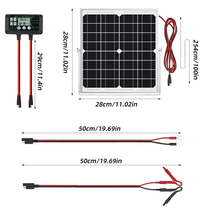 12V 30W Watt Solar Panel Battery Trickle Charger Maintainer w/Controller&Bracket