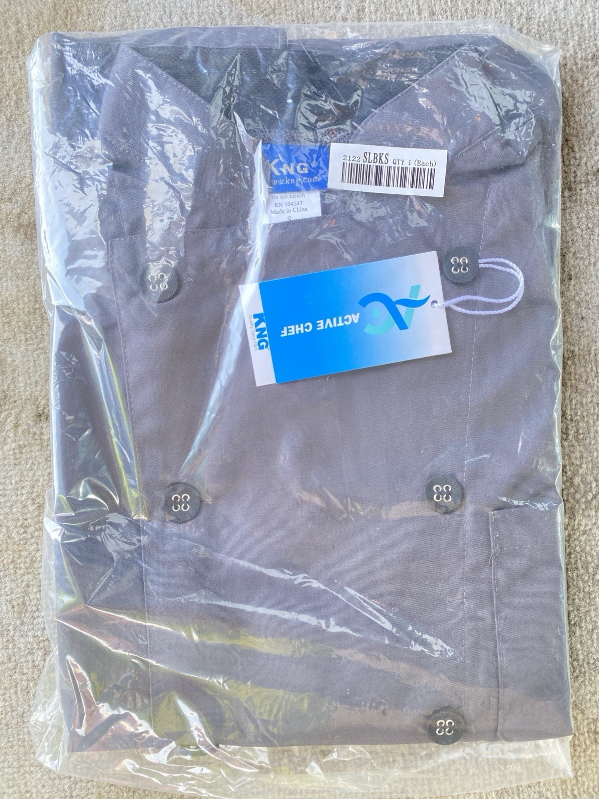 KNG 2122BKSLL Active Chef Mens Long Sleeve Chef Coat, Black Slate Size S