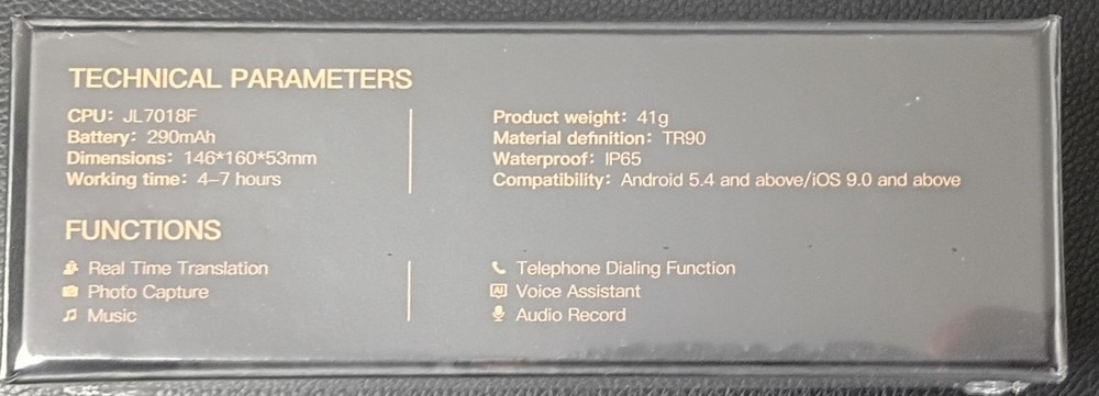 Smart Glasses TR90 IP65 Bluetooth Real-Time Translation Android/iOS