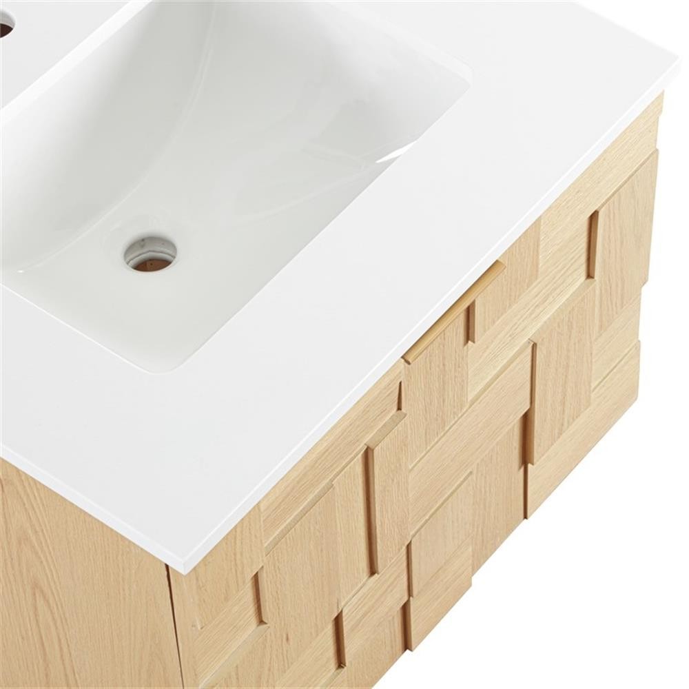 Pemberly Row 24" Natural Engineered Stone Wall Mounted Bathroom Vanity