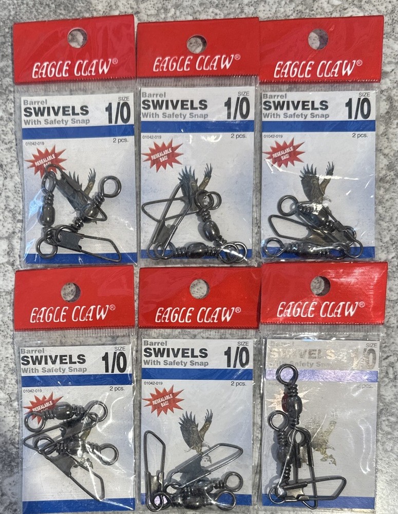 6 Packs Eagle Claw Barrel Snap Swivels 1/0