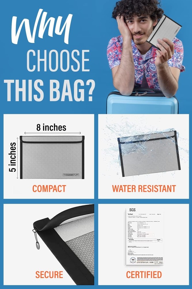Fireproof Document Bag Envelope Size: 8" x 5" [2000°F UL Certified] Fireproof Ca