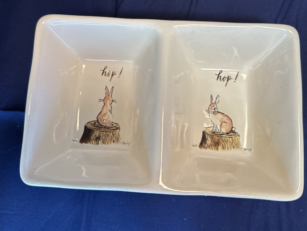 Rae Dunn Easter Hip Hop Easter Bunny Split Dish & Small Platter Magenta