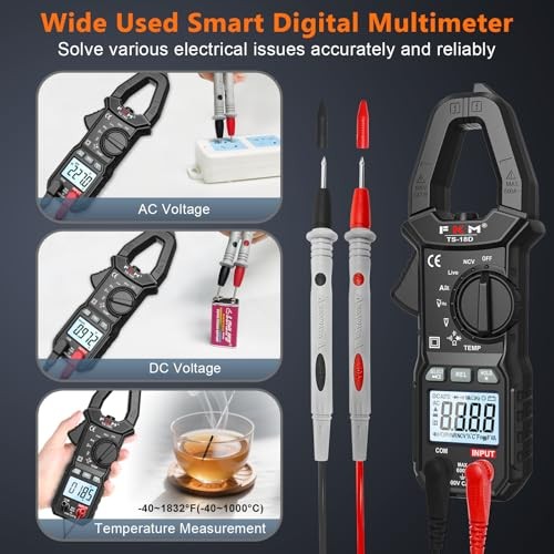 AC/DC Amp Clamp Meter Multimeter Tester TRMS Black-(AC/DC Current)Clamp Meter