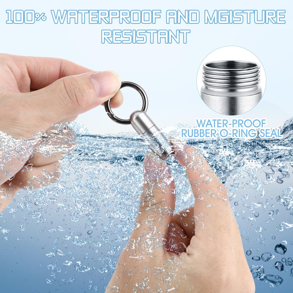 Small Pill Case Keychain Portable Waterproof Titanium Pocket Small, Silver