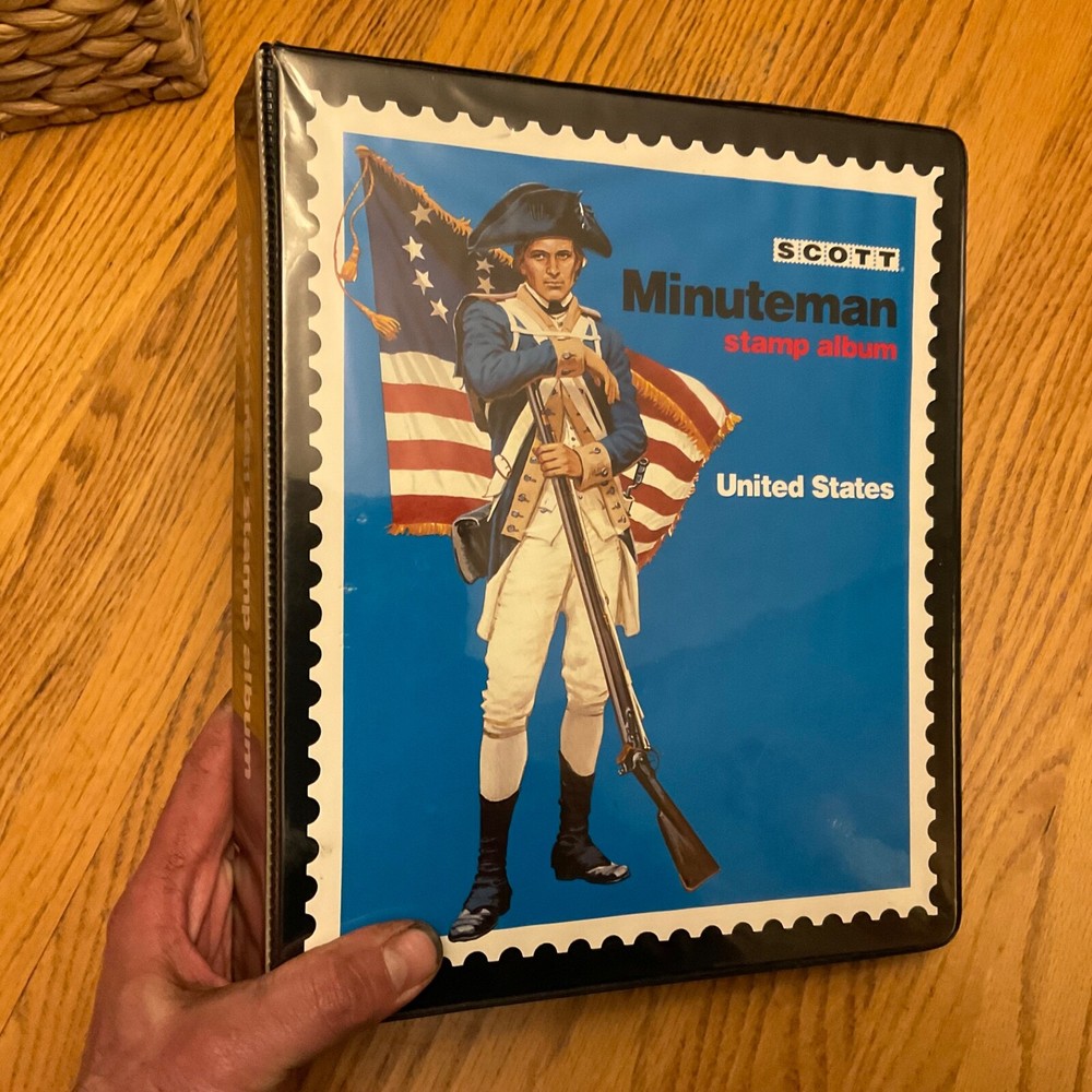 Scott  MINUTEMAN STAMP ALBUM w/ about 300 Stamps inside album VERY NICE COND.
