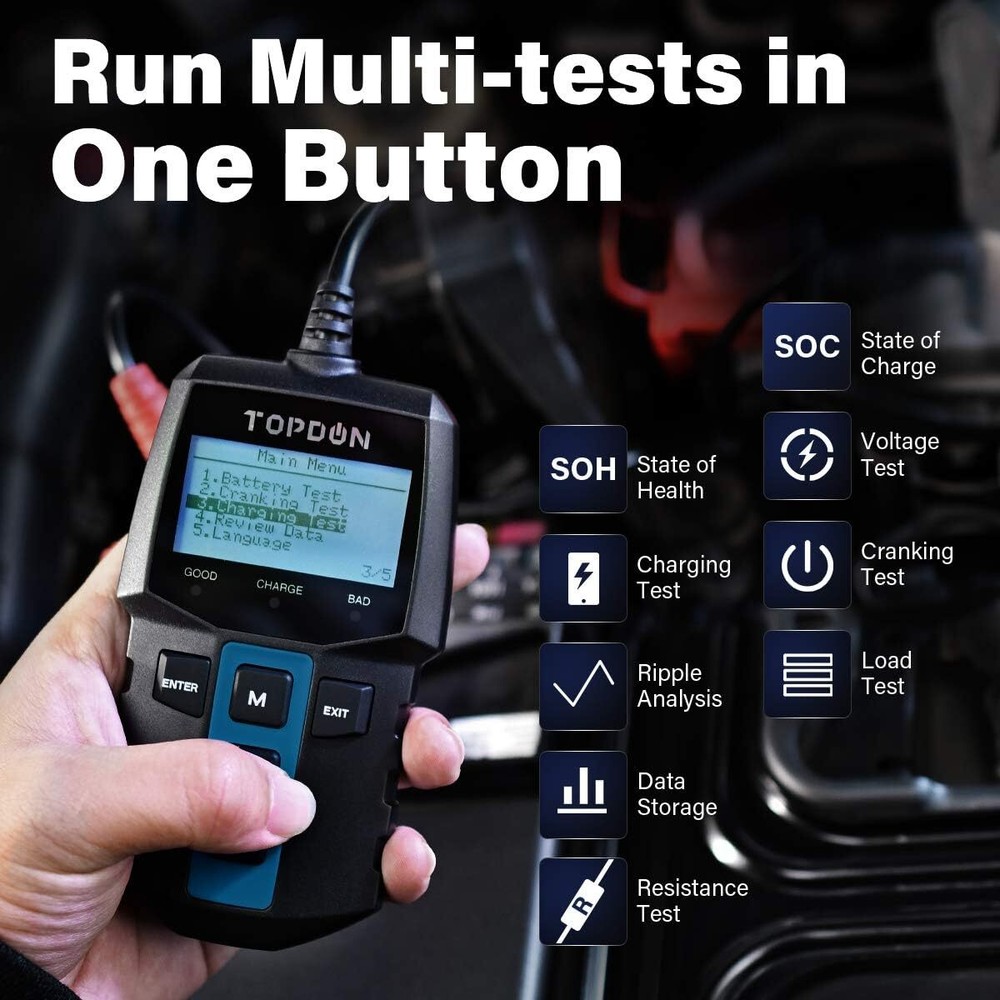 2025 TOPDON BT100 Car Battery Tester 100-2000 CCALoad Tester 3 Testing Functions