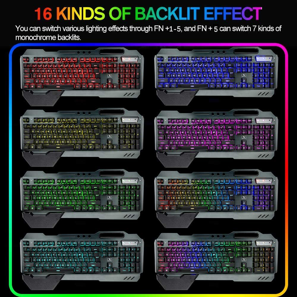 Full size Wireless Gaming Keyboard Mouse and Bluetooth Headset Set RGB Light PC