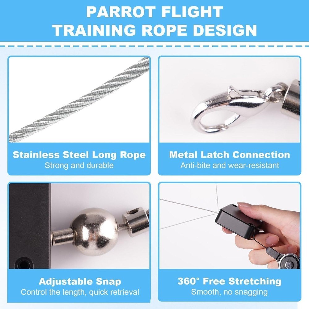 Durable Parrot Leash 6.5ft with Adjustable Rings - Ideal for Budgies & Macaws