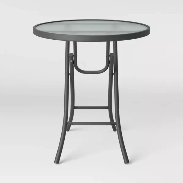 Folding Round Patio Accent Table - Clear - Black Frame