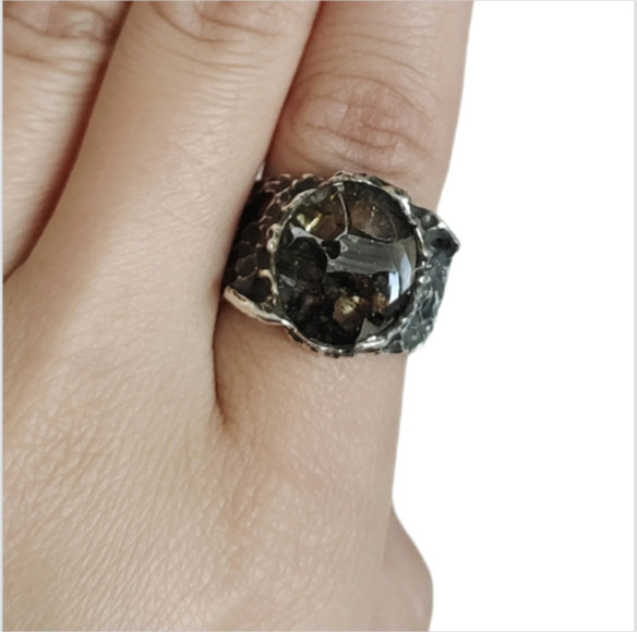 Seymchan pallasite Meteorite Ring S925 silver Ring Jewelry LB082