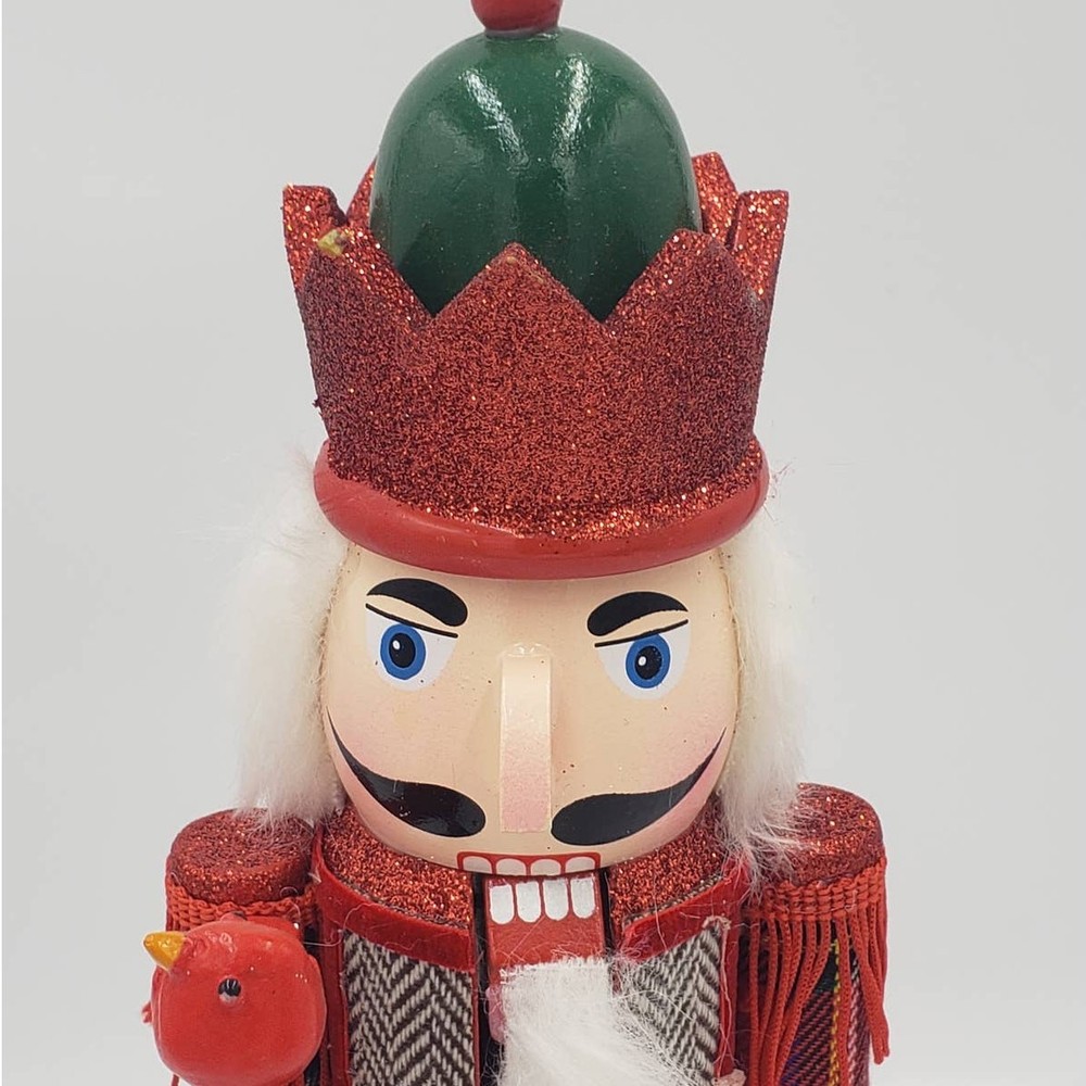 Nutcracker Red Bird Cane Glittered Christmas Holiday Decor 15" Tall