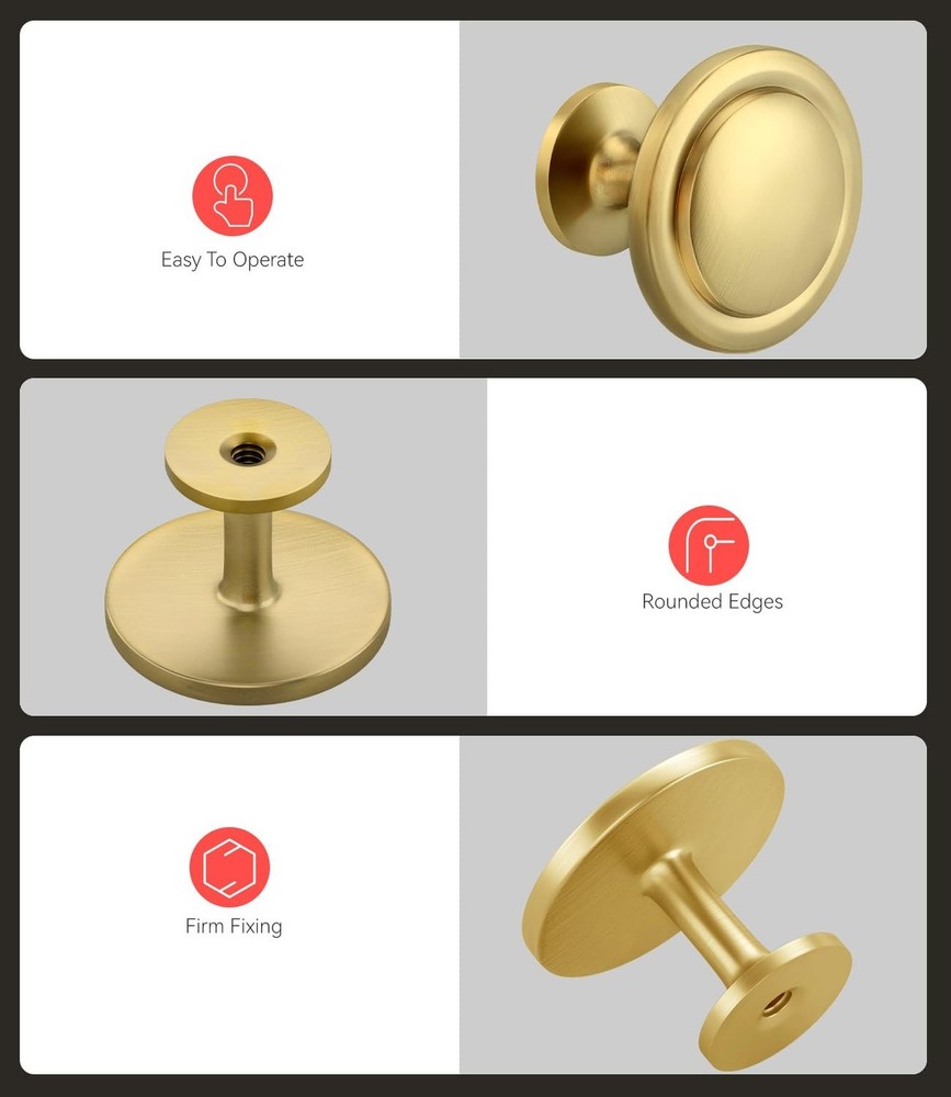 homdiy 10 Pack Gold Cabinet Knobs Zinc Alloy Kitchen Knobs, Gold Pulls for Ca...