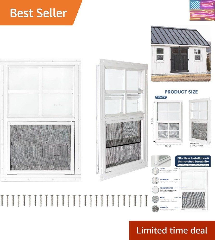 2 Pack Shed Windows,14" x 21" Small Sliding Windows,Flush Mount Windows with ...