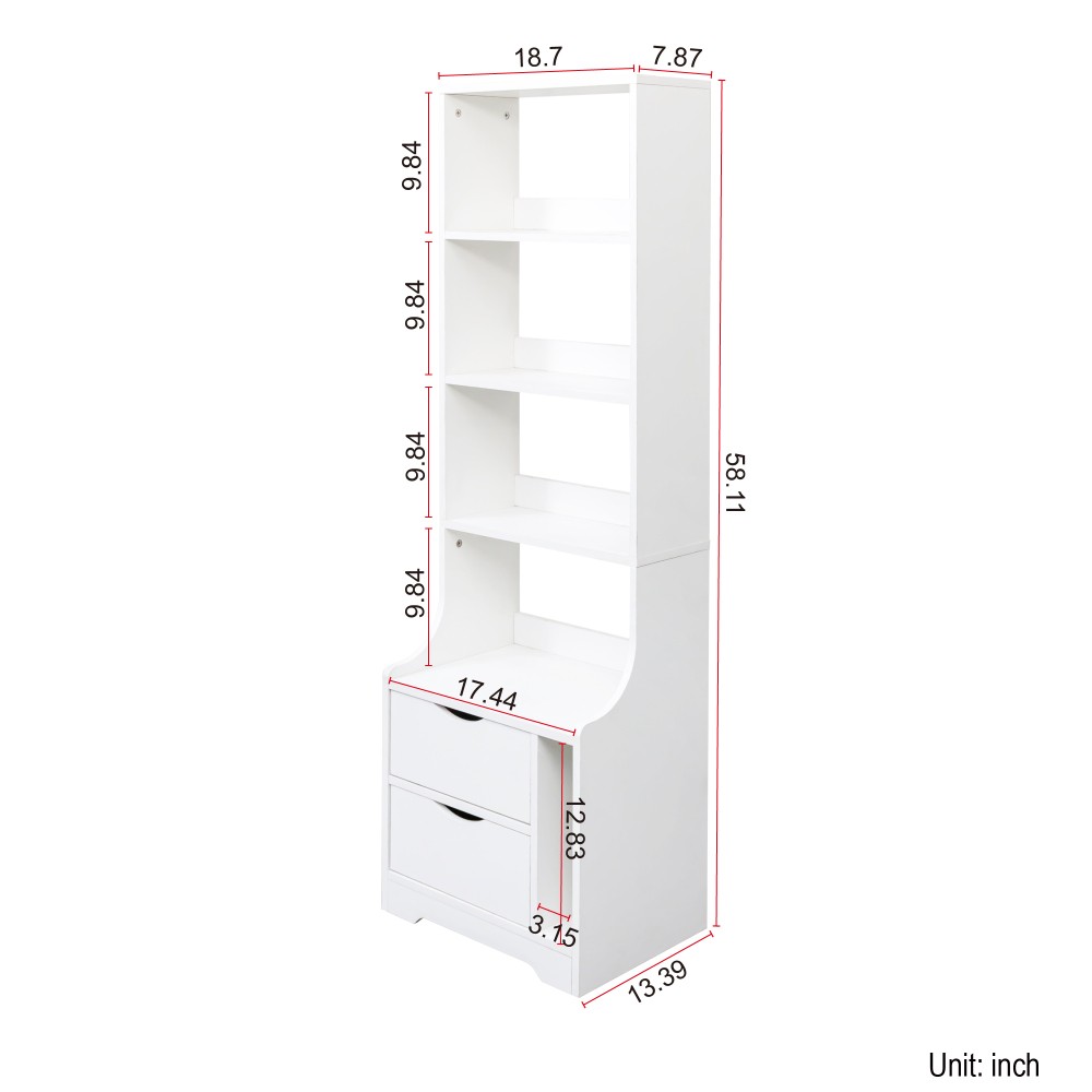 Bedside table with bookshelf and two storage drawers