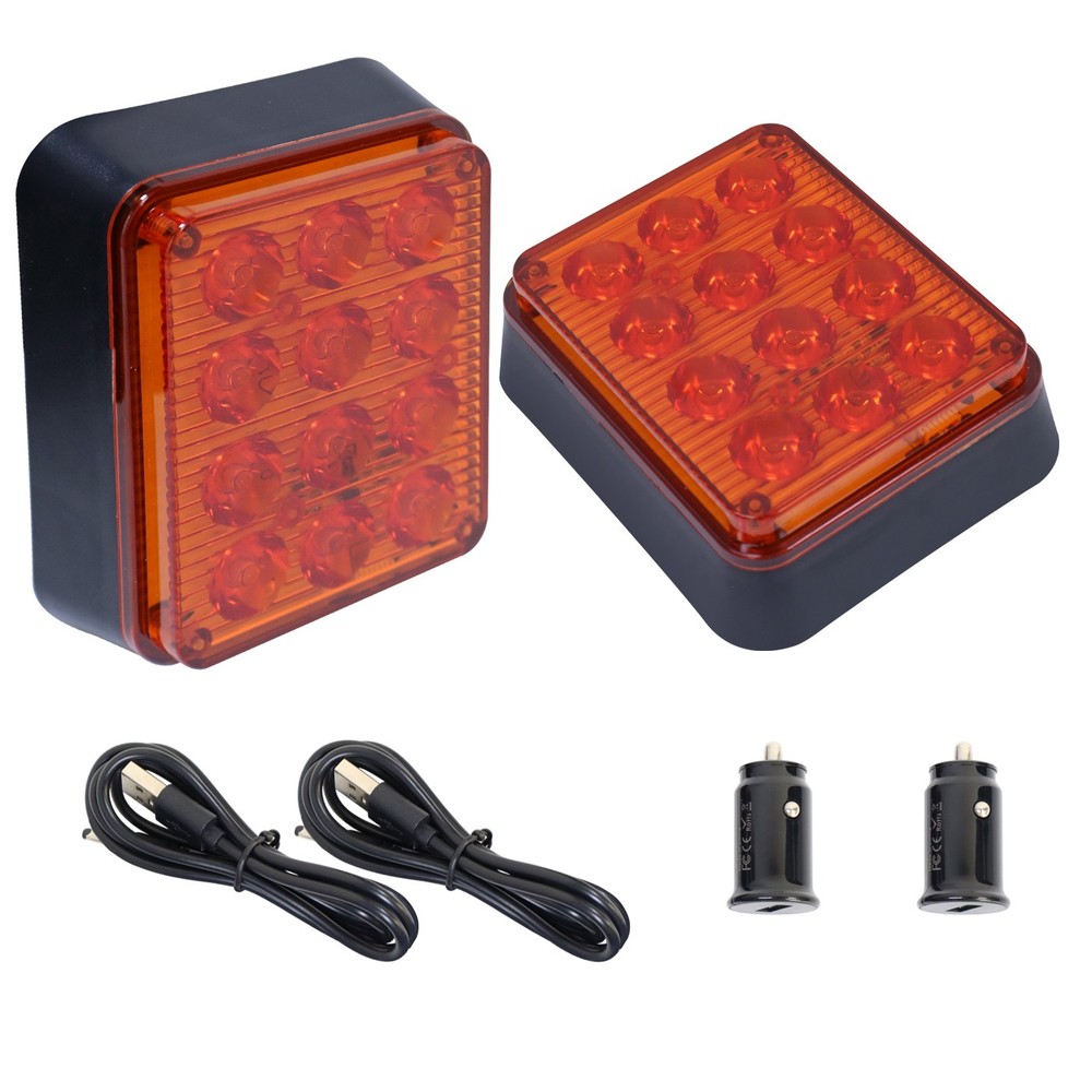 2PCS Wireless Magnetic Amber Strobe Emergency Kit | Rechargeable