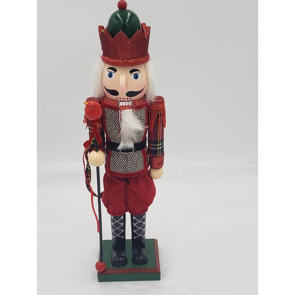 Nutcracker Red Bird Cane Glittered Christmas Holiday Decor 15" Tall