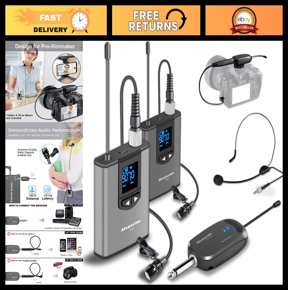 Dual Channel Wireless Lavalier Microphone System - Volume Control for iPhone, DS