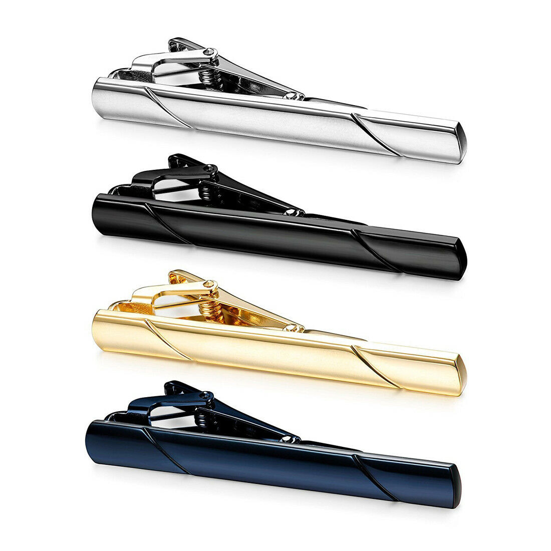 4pcs Mens Stainless Steel Tie Clip Necktie Bar Clasp Clamp Pin Gold Black Silver