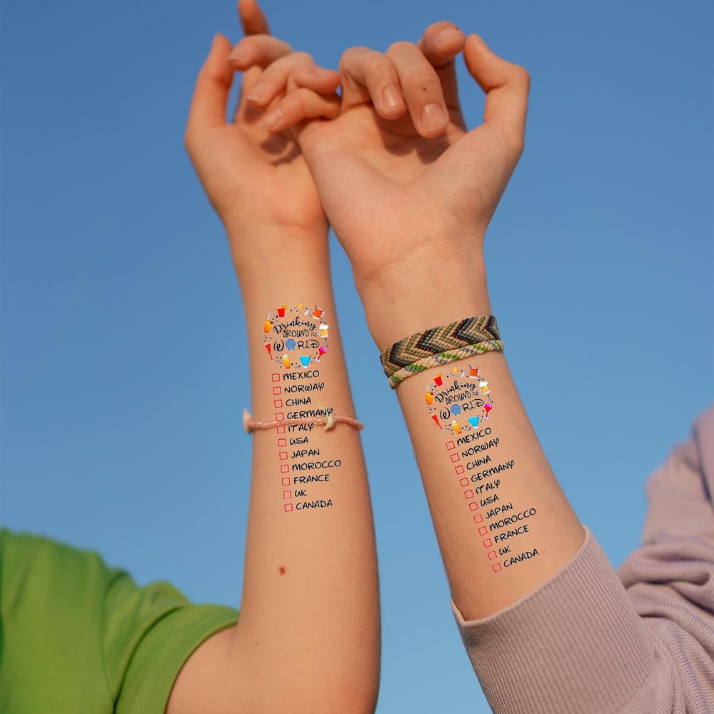 ESLINOP Drink Around The World Epcot Tattoo, Drinking Medium, multicolor
