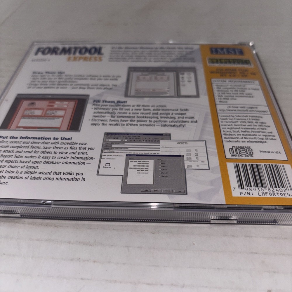 Form Tool Express Version 4 Software CD Rom Windows 95-98-XP Template/Form Build