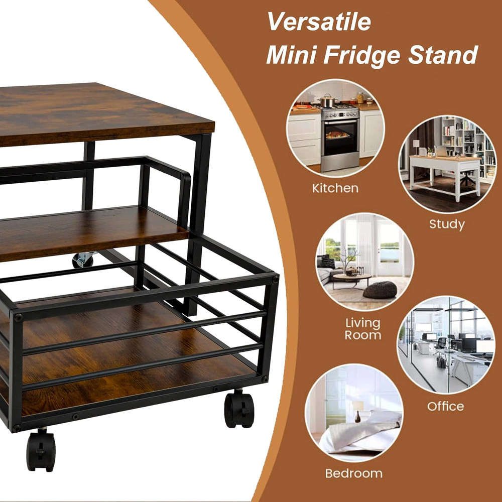 Mobile Mini Fridge Stand with Storage Drawer for Kitchen and Dorm Use
