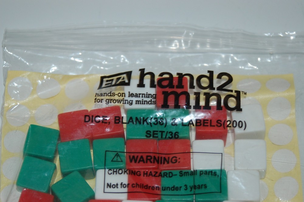 ETA hand2mind Dice, Blank (36) & Labels (200) Teaching Manipulative