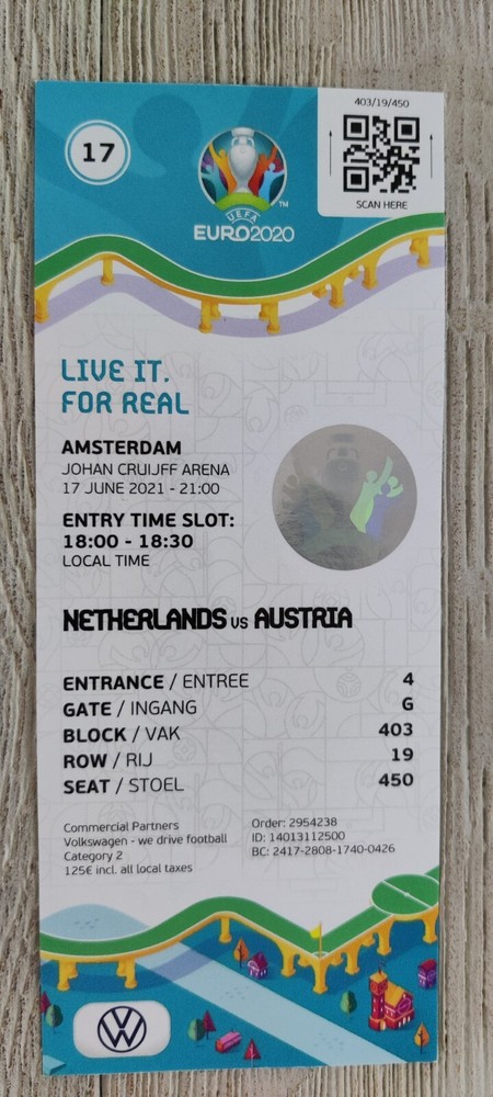 EURO 2020 Netherlands Austria Ticket #17