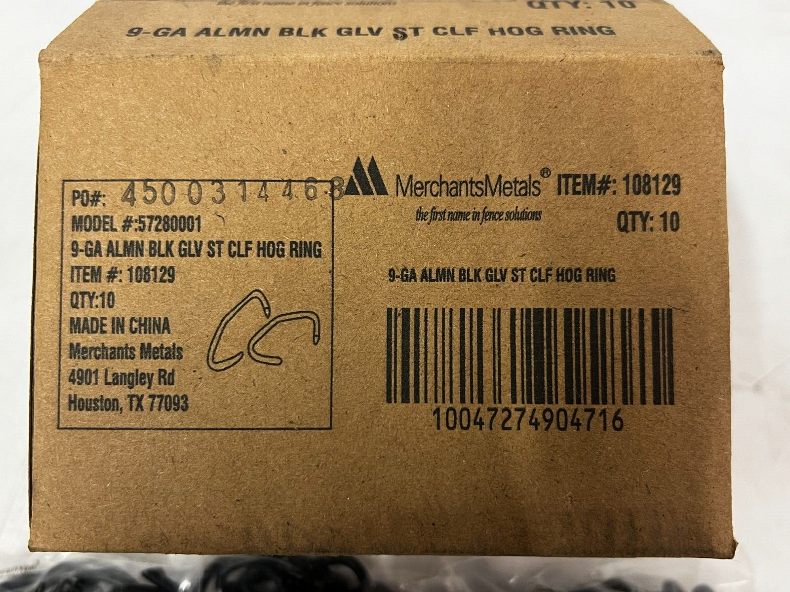 CASE OF 400 Alum. Black Galvanized Steel Chain-Link Fence Hog Rings, 9-Gauge
