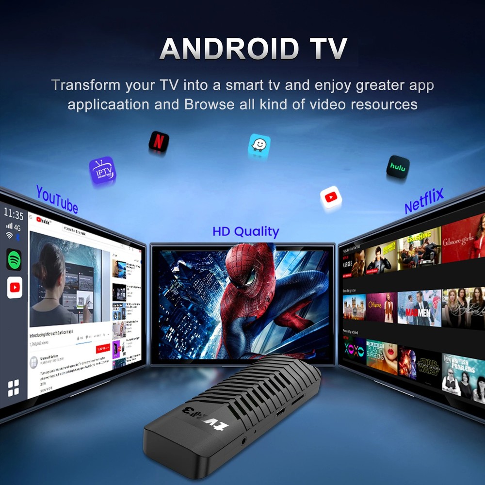 4K Mini TV Stick Android - Cortex A53, Wifi 2.4G, HDR10, Remote Control