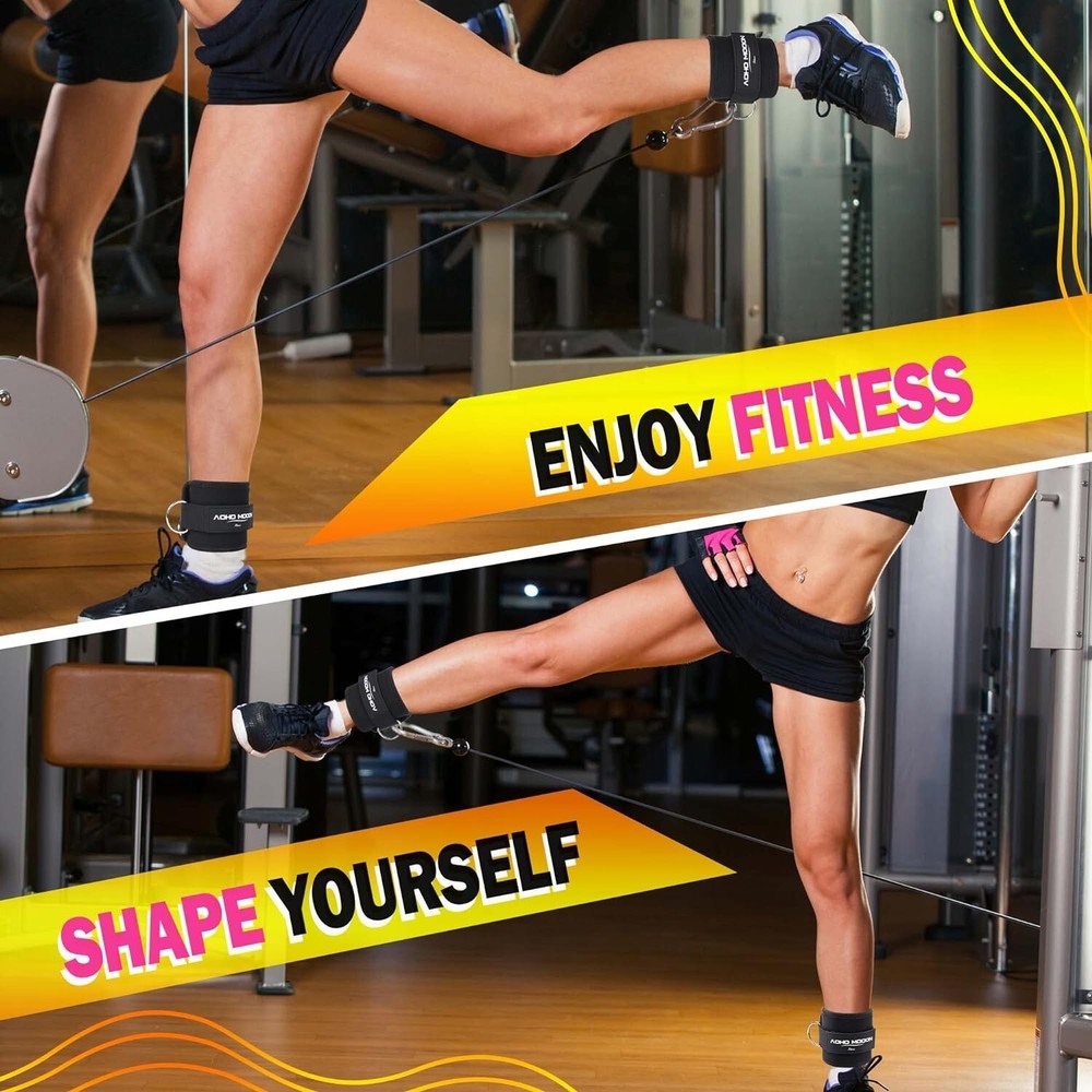 Ankle Strap for Cable Machine Attachments, Gym Accessories Pair, Black - Pair