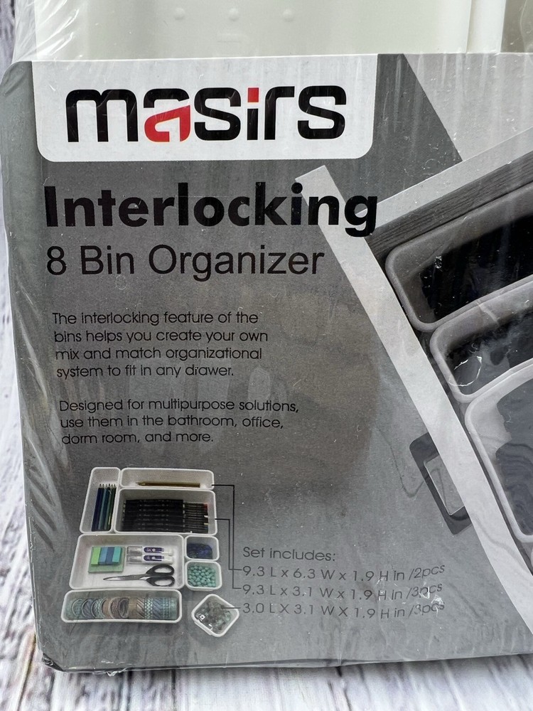 Interlocking 8 Bin Organizer - Durable Plastic - Interlocking Feature - White