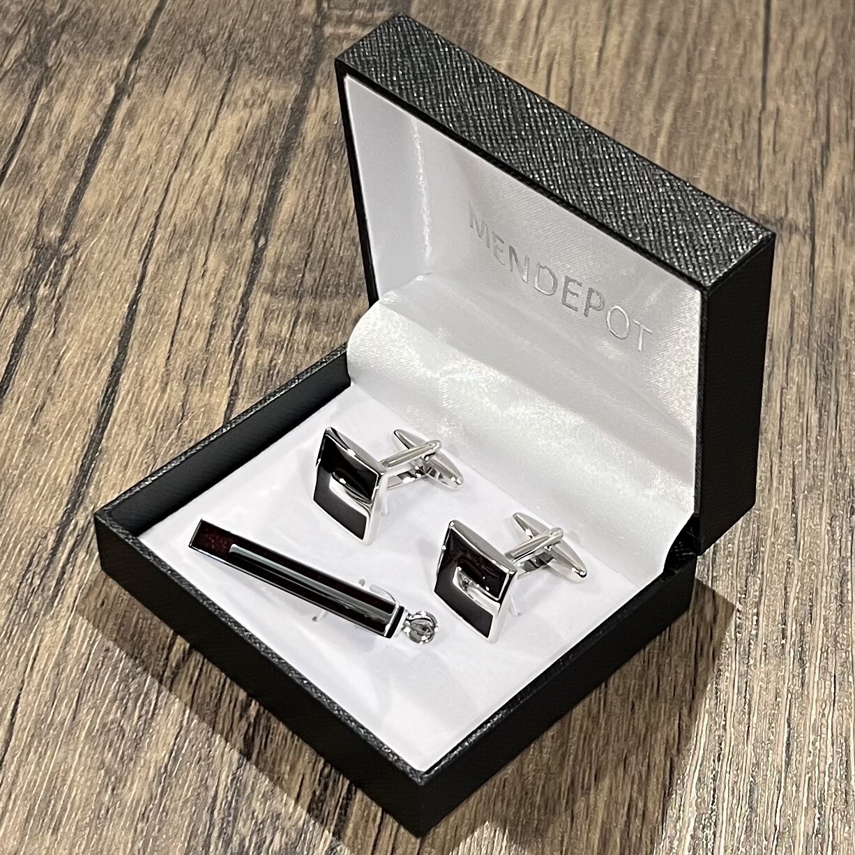 Burgundy Cufflinks And Tie Clip Set Men Birthday Wedding Gift Tie Bar With Box