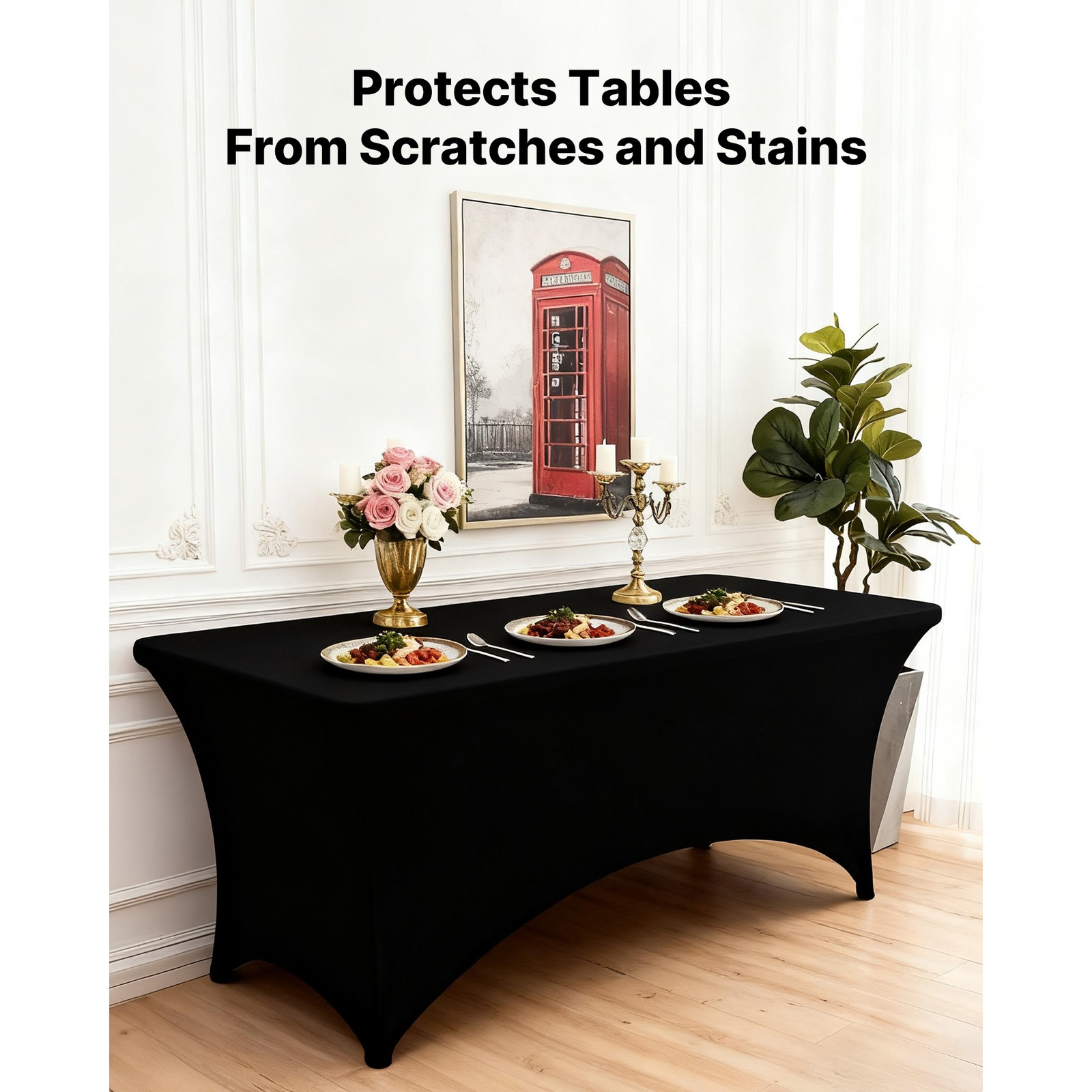 Uimoso 10 Pack Stretch Spandex Table Covers for 6FT Tables - Black
