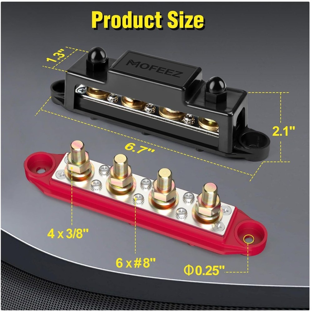 Power Distribution Block Bus Bar, 4x3/8" Posts