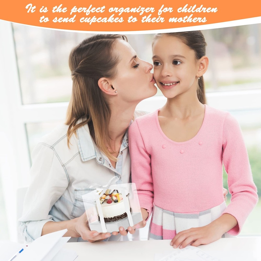 12 Pack Clear Plastic Cupcake Boxes, 3.5 Inch Silver Single Cupcake Container...