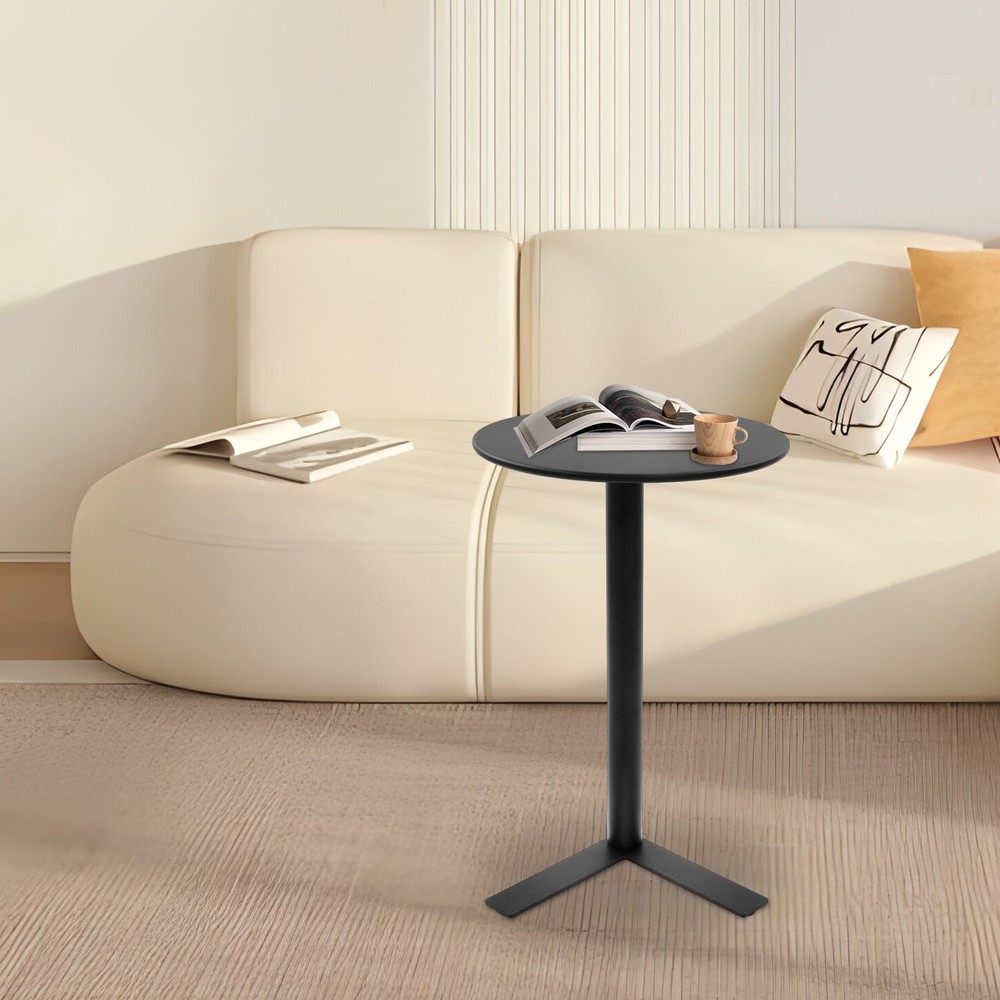 Black Iron Round Side Table Modern Couch End Table Nightstand With Y-shaped Base