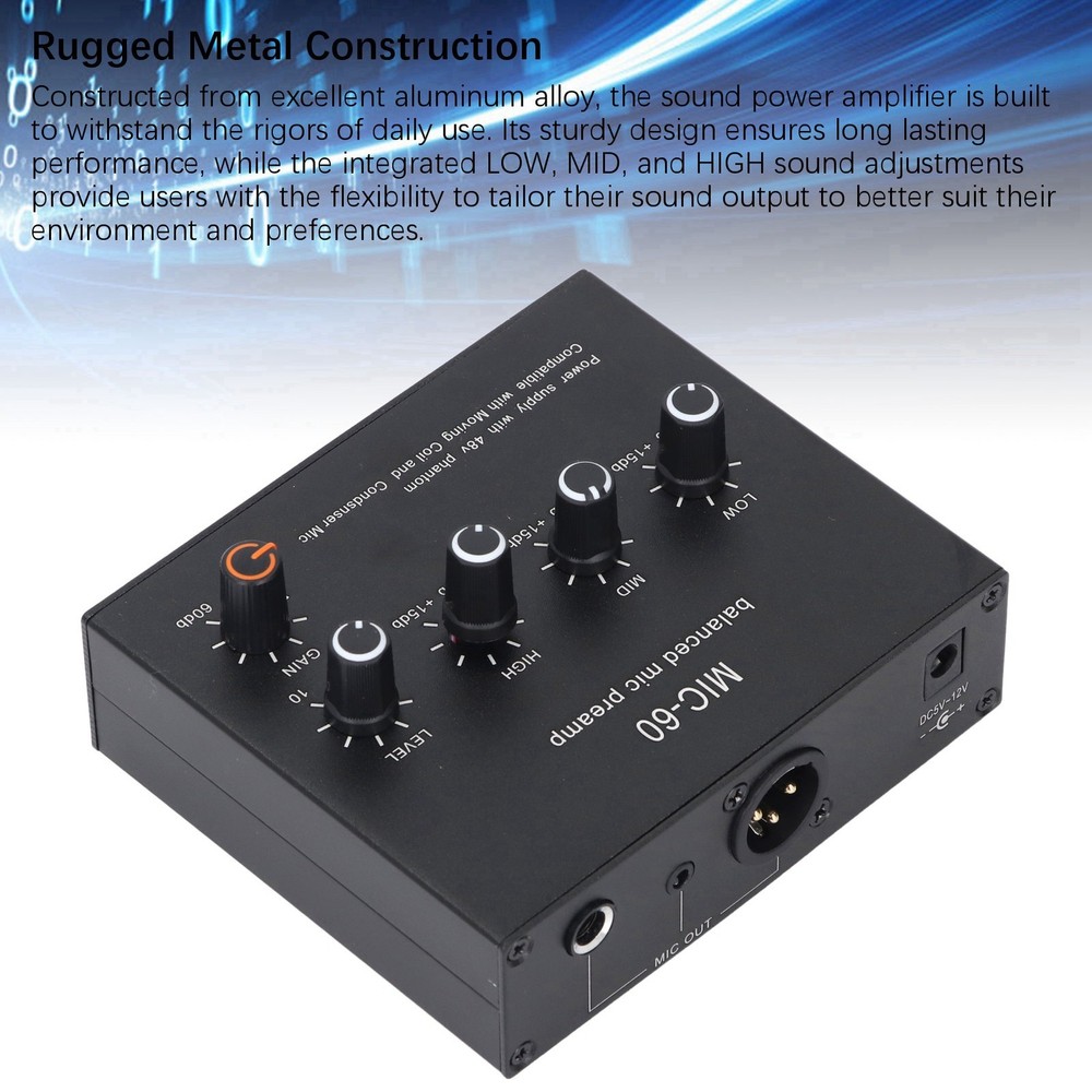 Microphone Preamp 3.5mm 6.5mm XLR Interface 60db Gain 48V Power New