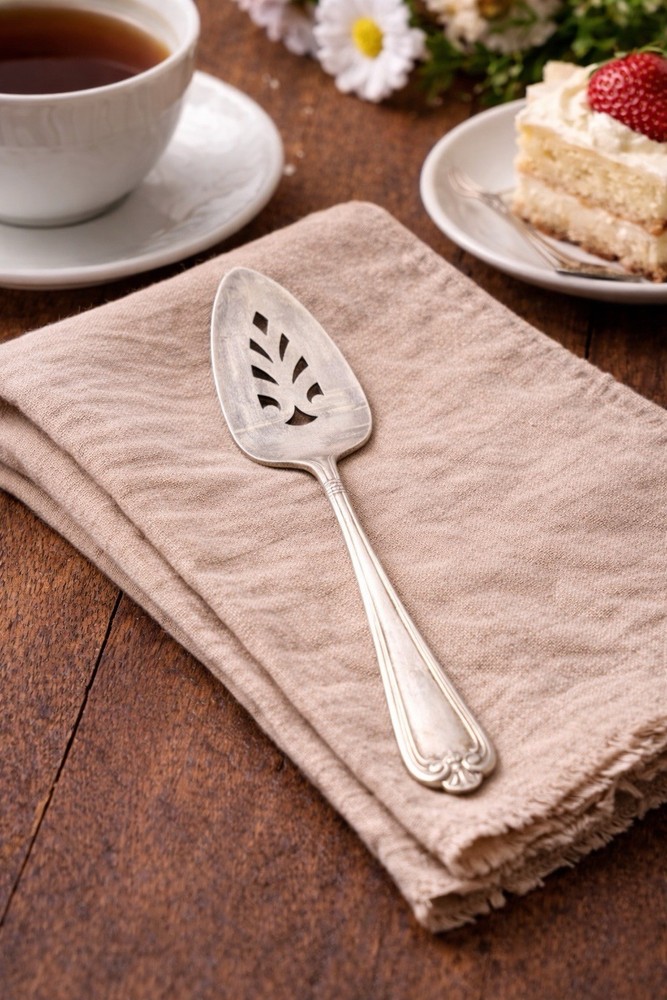 WM Rogers International Silver 1950s Silverplate Pierced Cake Pie Server, 9.5”