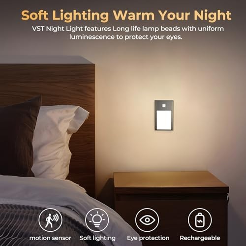Motion Sensor Night Light, Rechargeable Battery Powered Led 2.68in-3pack Black